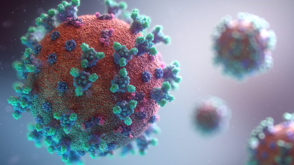 Digitally enhanced image of a coronavirus