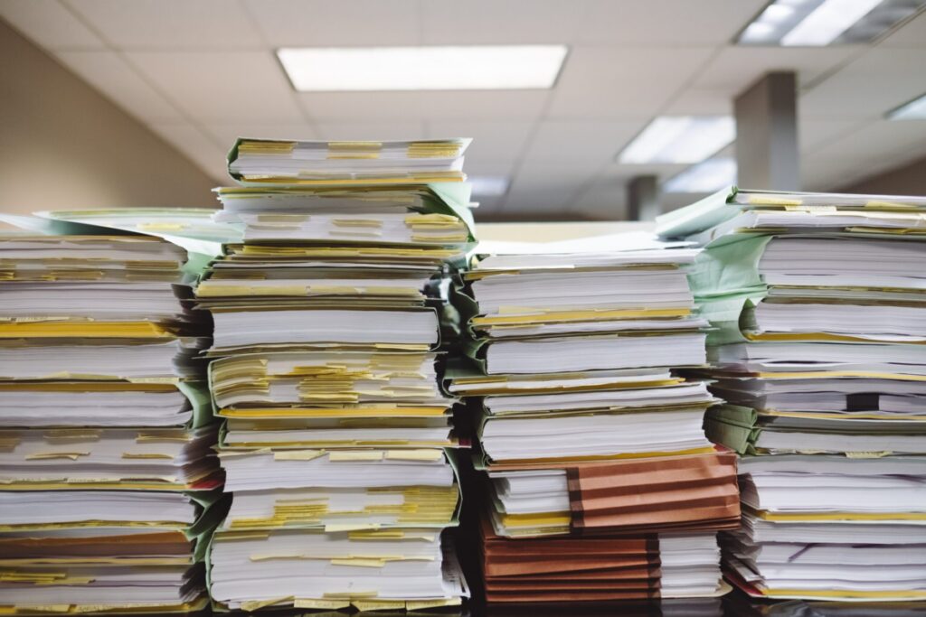 Stacks of papers and files