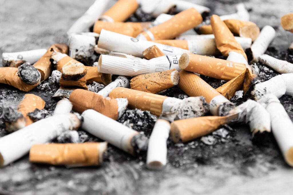 a pile of used cigarettes