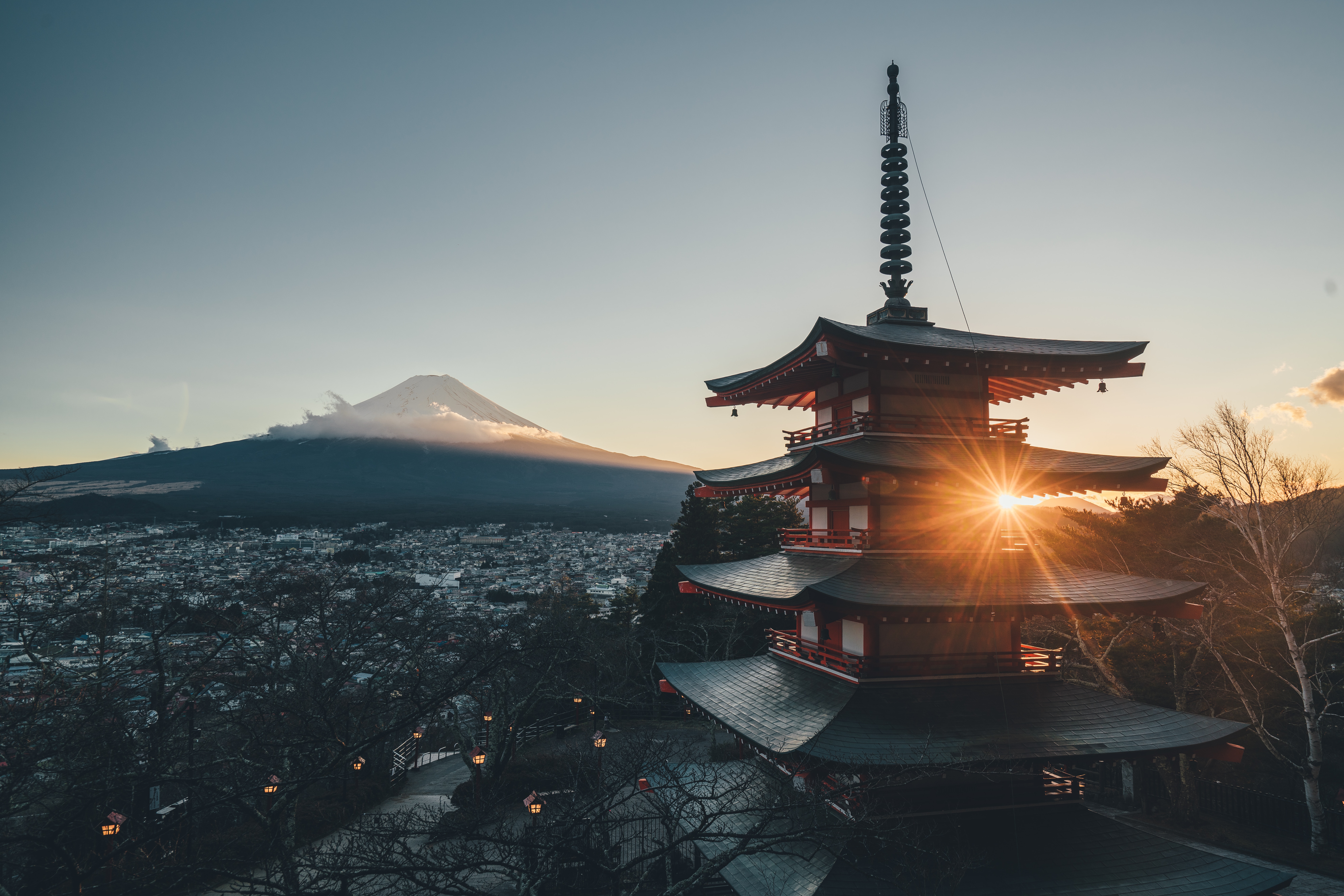 Mount Fuji and Japanese temple