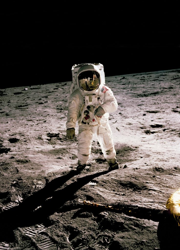 Famous pic of Buzz Aldrin walking on the moon.