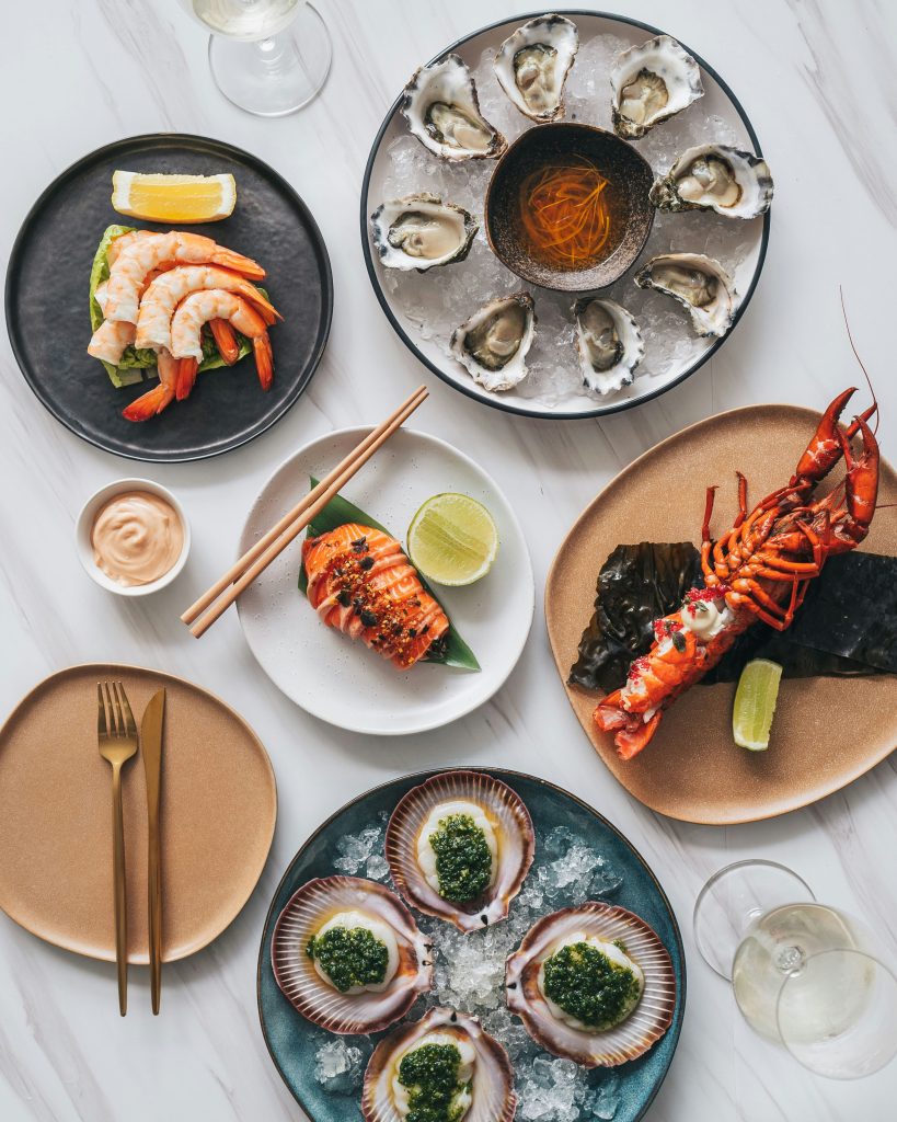 several seafood dishes