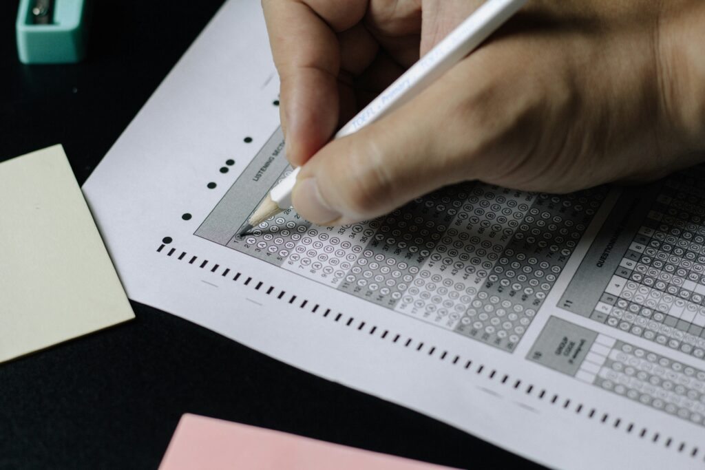 a person taking a multiple choice test
